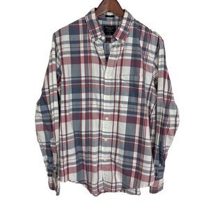 Abercrombie & Fitch Plaid Gray Red Button Front Long Sleeve Men's Medium